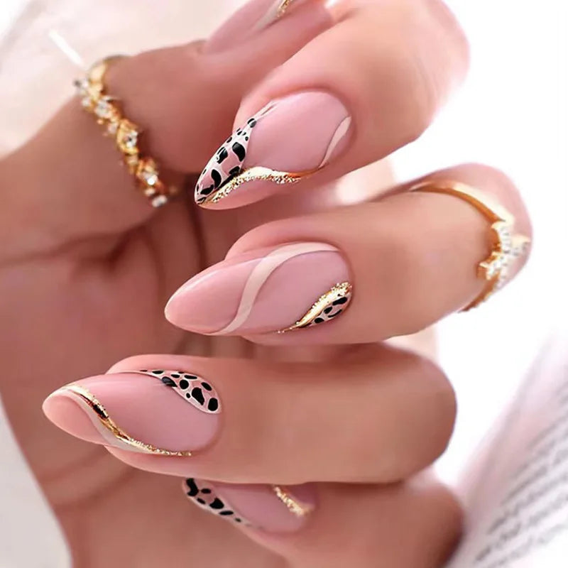 24Pcs Ballerina Press On Nail Tips Oval Head False Nails Almond Artificial Fake Nails With Glue Full Cover Press Manicure Tools