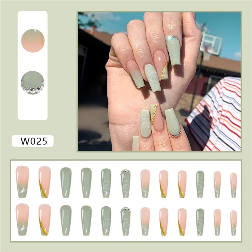 24p Artificial Acrylic Nail Art Fake Nails Full Coverage Removable Pressing Nail Tips Lotus Root Pink Leopard Print False Nails