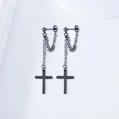 2 Pcs Punk Silver Color Cross Drop Earrings for Women Men Gothic Hip Hop Long Tassel Hanging Earring Jewelry Gift Bijoux