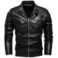 2024 Winter Black Leather Jacket Men Fur Lined Warm Motorcycle Jacket Slim Street Fashion BLack Biker Coat Pleated Design Zipper