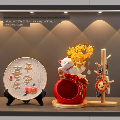 Haibeihai Lucky Cat Key Storage Entrance Decoration Home Living Room Desktop Pachira Macrocarpa Entrance Decorations