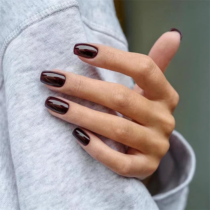 24pcs Artificial Nail Art Fake Nails Full Coverage Removable Ballet Short Press On Nails tips Chips Waterproof Solid Colour set