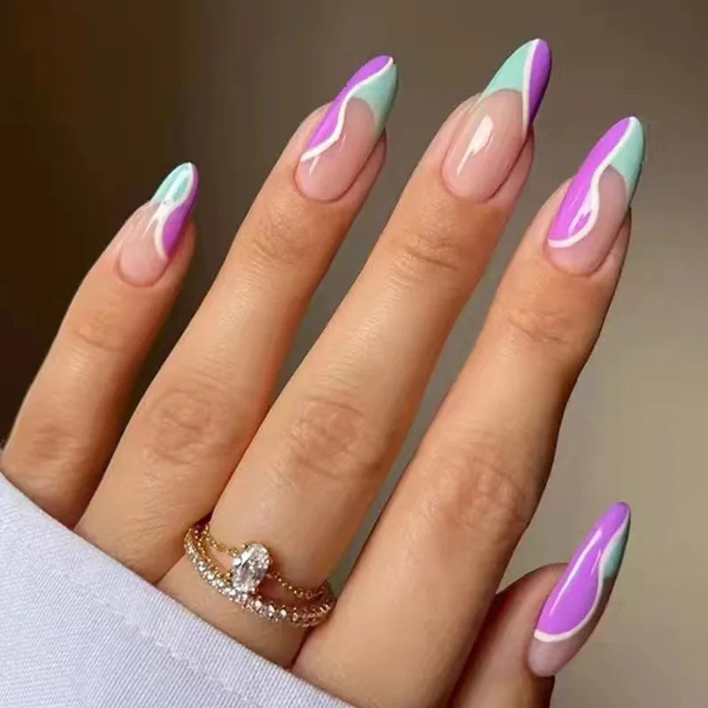 24Pcs Ballerina Press On Nail Tips Oval Head False Nails Almond Artificial Fake Nails With Glue Full Cover Press Manicure Tools