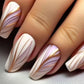 24Pcs Medium Long Ballet Fake Nails Art Flat Head Gold Line Frosted False Nails Press on Full Cover Removable Stick on Nail Tips