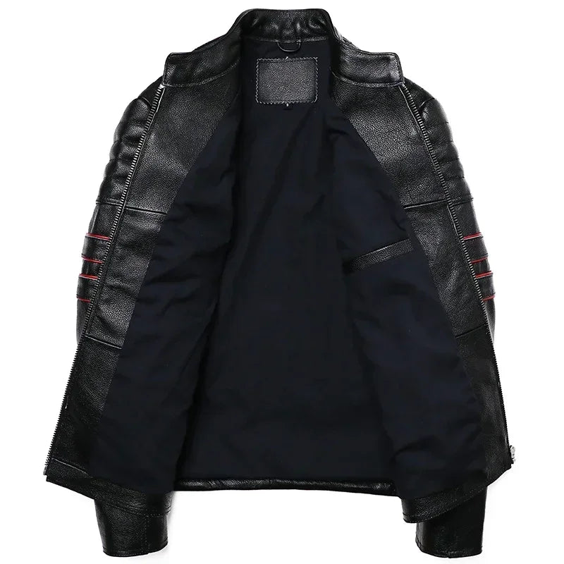 2025 New Embroidery Skull Fashion Genuine Leather Jacket Men's Natural Cowhide Motorcycle Jacket Slim Moto Coat Size S-6XL