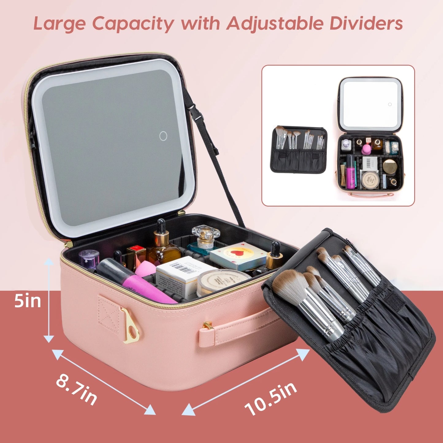 Makeup Bag with Mirror of Smart LED Lighted Women's Cosmetic Bag Travel Makeup Bag Large Capacity Female Beautician for Women