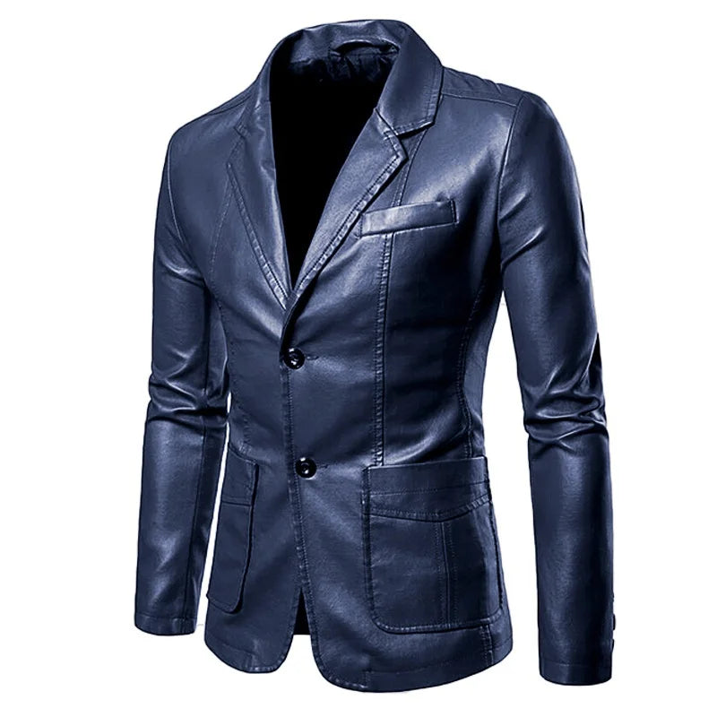 2024 Men Slim Autumn New Causal Vintage Leather Jacket Coat Men Design Motorcycle Biker Zipper Pocket PU Leather Jacket Coat