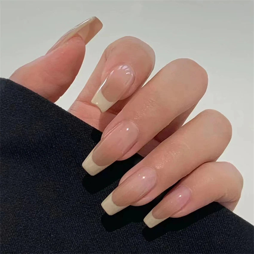 24Pcs/Lot Milky White Gradient Long Wearing False Nail Tips Acrylic Press on Nails Removable Reusable Artifical Fake Nails Art