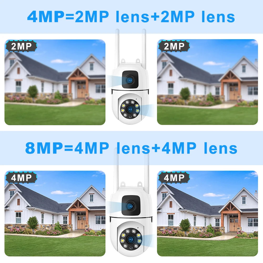 8MP HD Wifi Surveillance PTZ Camera Outdoor 4MP Dual Lens Dual Screen AI Auto Tracking IP Security Protection Camera CCTV Video