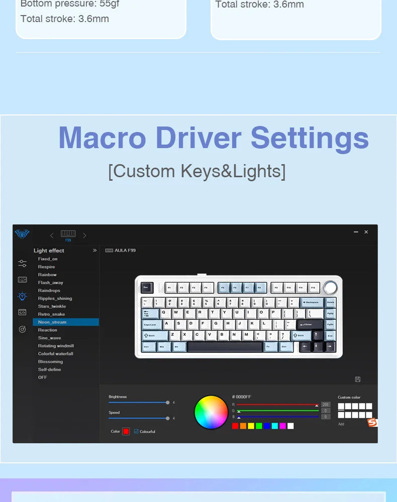 AULA F75 Mechanical Keyboard 2.4G Wireless/Bluetooth/Wired RGB PBT 75% Layout OEM Profile Gasket Customized Pc Gaming Keyboard
