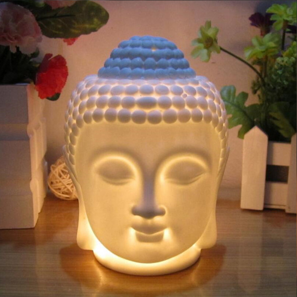 Ceramic Buddha Head Aromatherapy Oil Burner Aroma Essential Oil Diffuser Indian Buddha Tibetan Incense Burner Tealight Holders