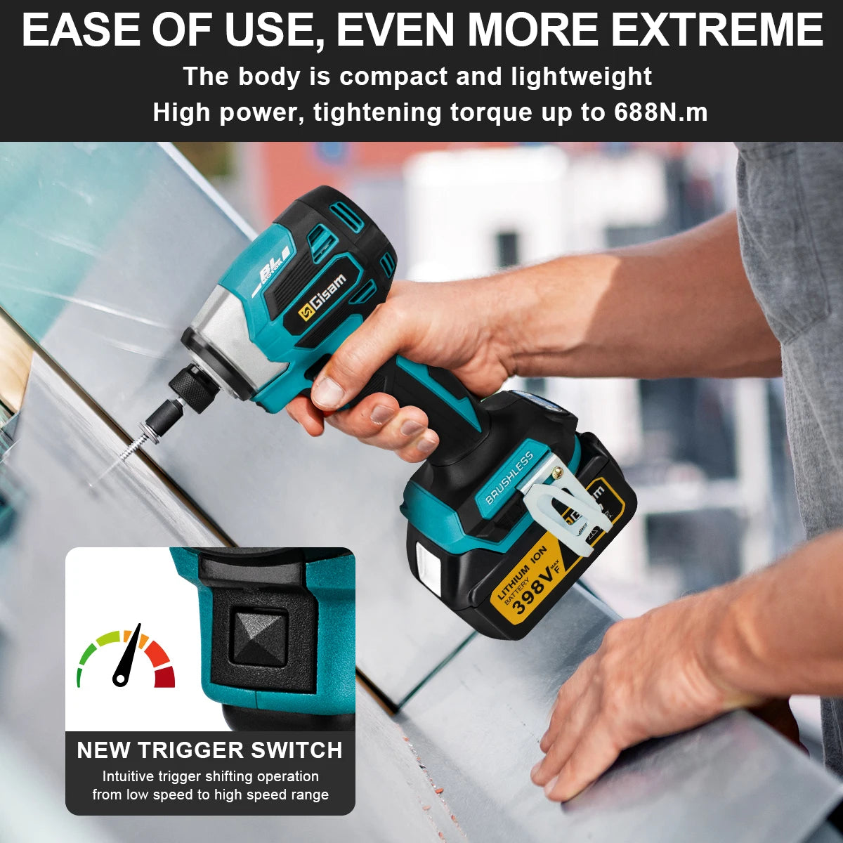 688N.m 8-Speed 1/4'' Brushless Electric Screwdriver Cordless Screwdriver Electric Drill Impact Driver Kit for Makita 18V Battery