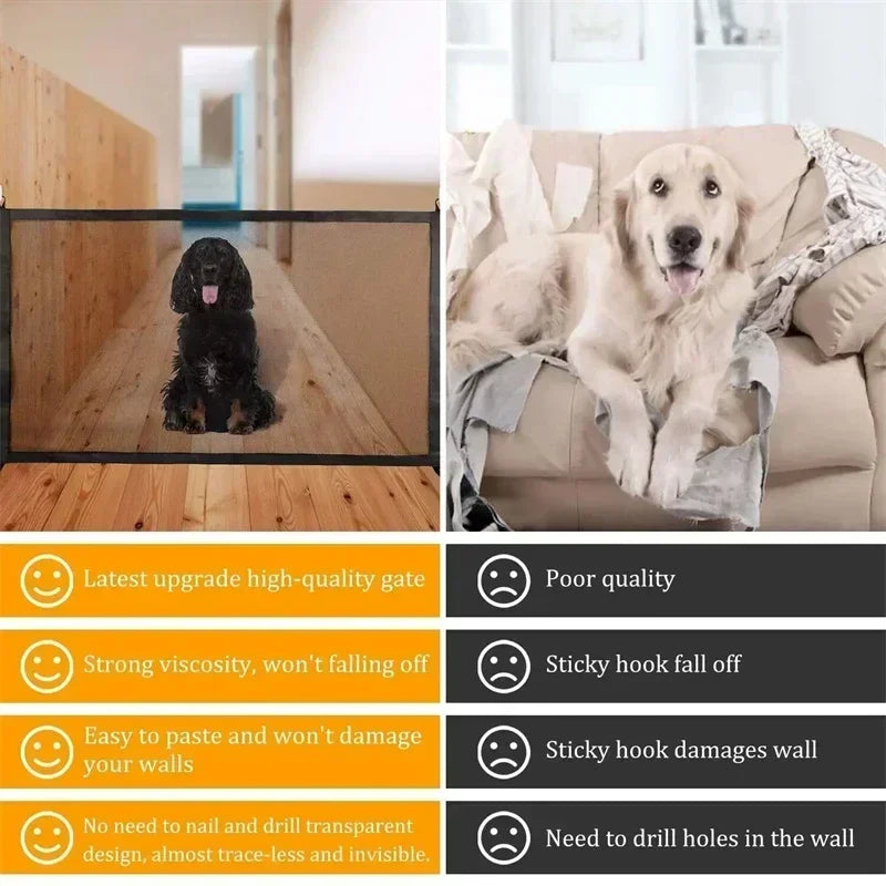 Breathable Mesh Pet Barrier for Stairs & Doors - Portable Indoor Dog Fence & Baby Safety Guardrail
