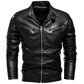 2024 Winter Black Leather Jacket Men Fur Lined Warm Motorcycle Jacket Slim Street Fashion BLack Biker Coat Pleated Design Zipper