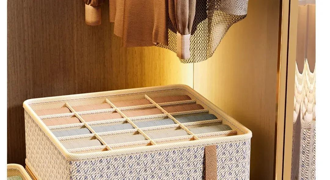 1pc Khaki/Wine Red Non Woven Multi Grid Underwear Sock Storage Box Household Wardrobe Organization and Storage