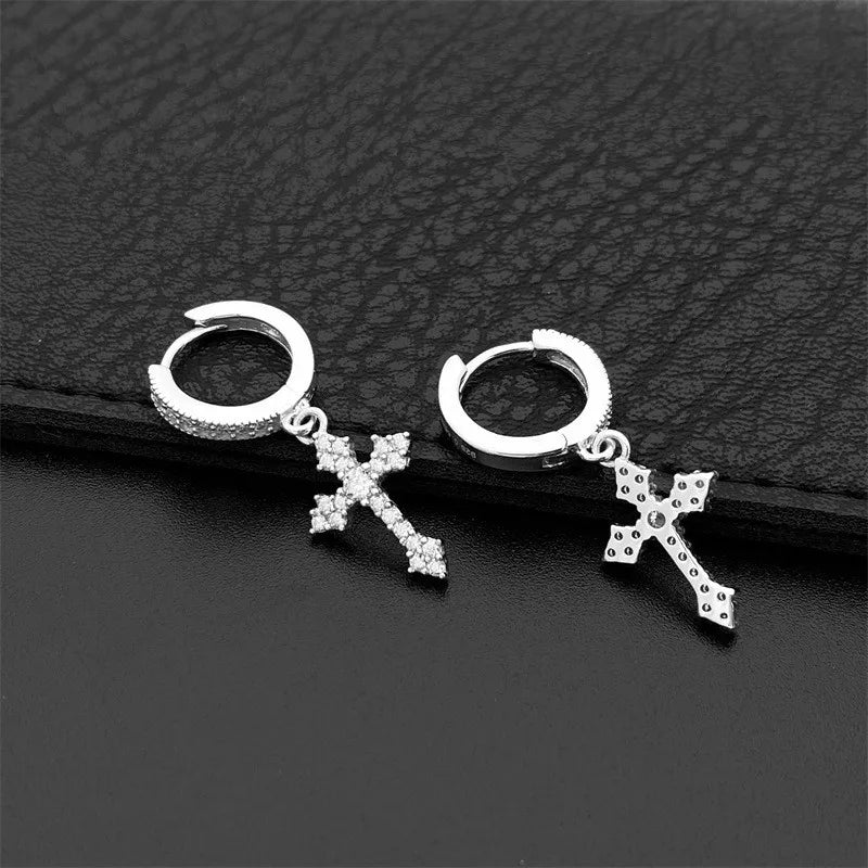 Classic Cross Point-Drill Crystal Replaceable Exquisite White Color Earrings For Women Men Hiphop Party Jewelry Gifts