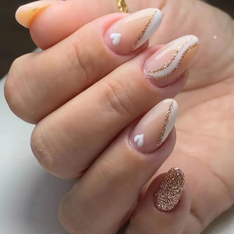 24Pcs Ballerina Press On Nail Tips Oval Head False Nails Almond Artificial Fake Nails With Glue Full Cover Press Manicure Tools