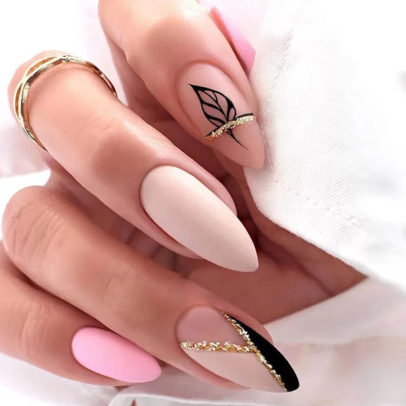 24pcs French Green Edge Seamless Removable Fake Nails Capsule Finished Full Cover Waterproof Artificial Press On False Nails
