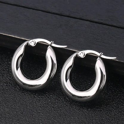 Surgical Steel Gold Color Tone Women Fat Chunky Earrings Stainless Wives Round Smooth Thick Hoops Statement Jewelry 20mm/25mm