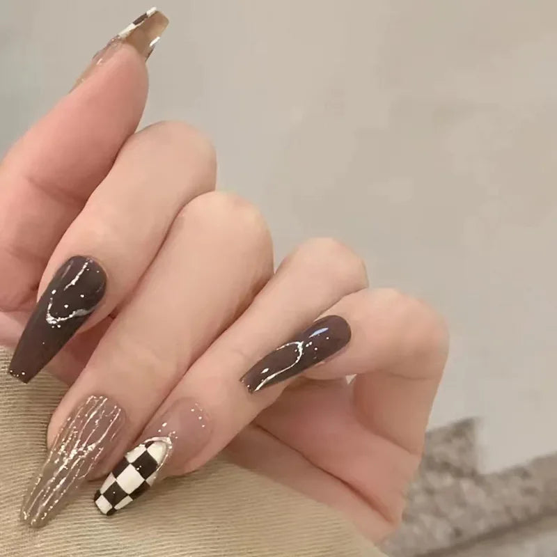 24Pcs Mid-length Ballet False Nails Cute Childlike Rainbow Press On Nails Iced Through Milk Tea Fake Nails Free Shipping Items