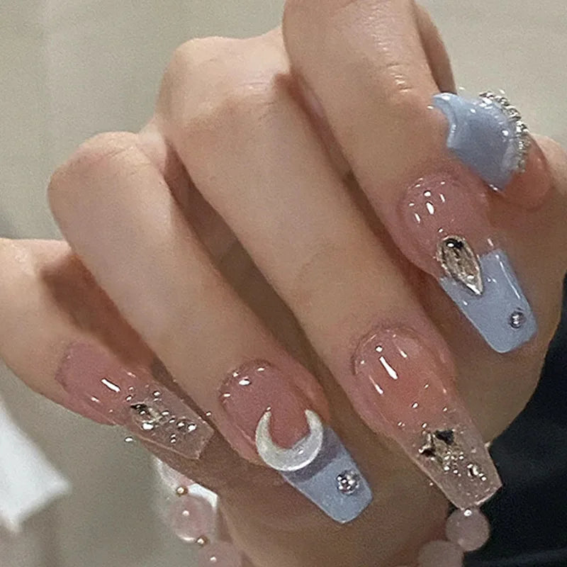 24Pcs Mid-length Ballet False Nails Cute Childlike Rainbow Press On Nails Iced Through Milk Tea Fake Nails Free Shipping Items