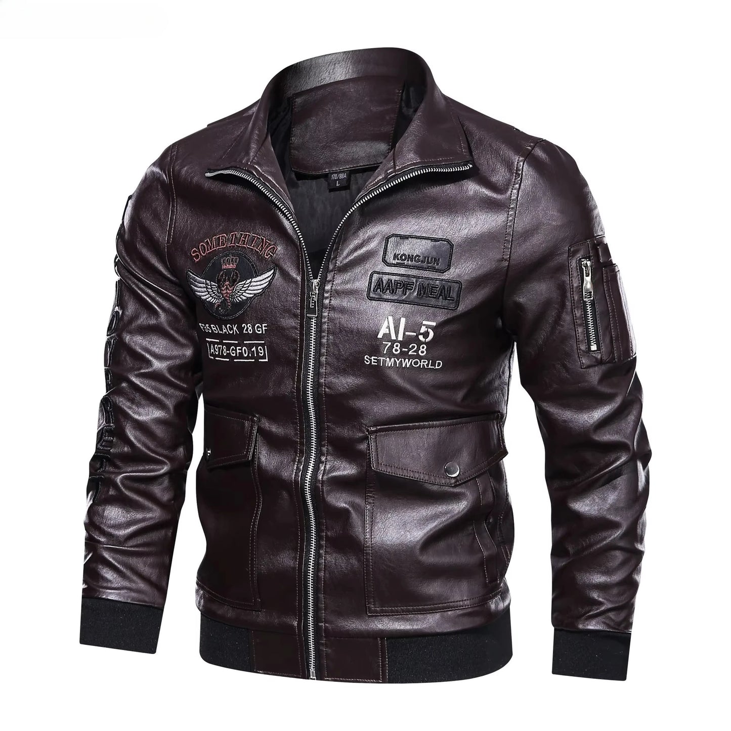 Winter Mens thick Warm Leather Jacket Luxury Stand Collar Embroidery Motorcycle Jacket Coat Men's Street Fashion Trend PU Jacket