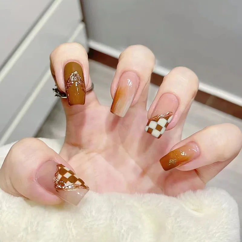 24Pcs Mid-length Ballet False Nails Cute Childlike Rainbow Press On Nails Iced Through Milk Tea Fake Nails Free Shipping Items