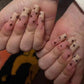 24ps/Box Long Ballerina Full Cover Artificial French False Nails Art Green Graffiti Color Blocking Gold Thread Fake Nail Tips