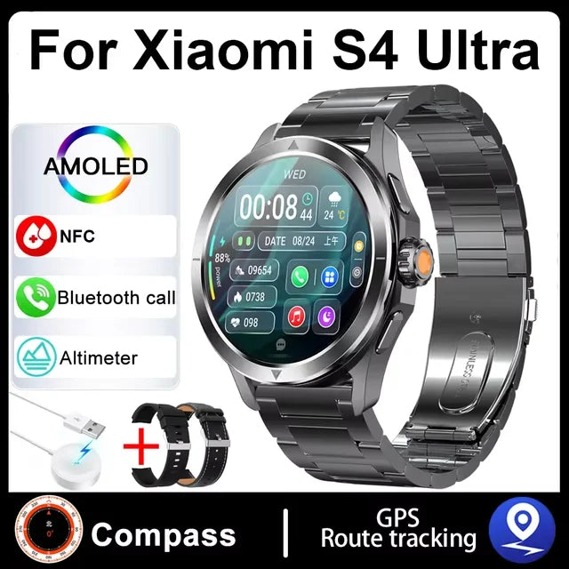 S4 Ultra Smart Bracelet Men Watch For Xiaomi  AMOLED HD Screen Bluetooth Call GPS Trajectory NFC Heart Rate Compass SmartWatches