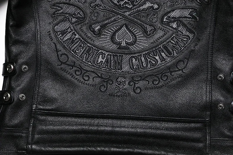2025 New Embroidery Skull Fashion Genuine Leather Jacket Men's Natural Cowhide Motorcycle Jacket Slim Moto Coat Size S-6XL