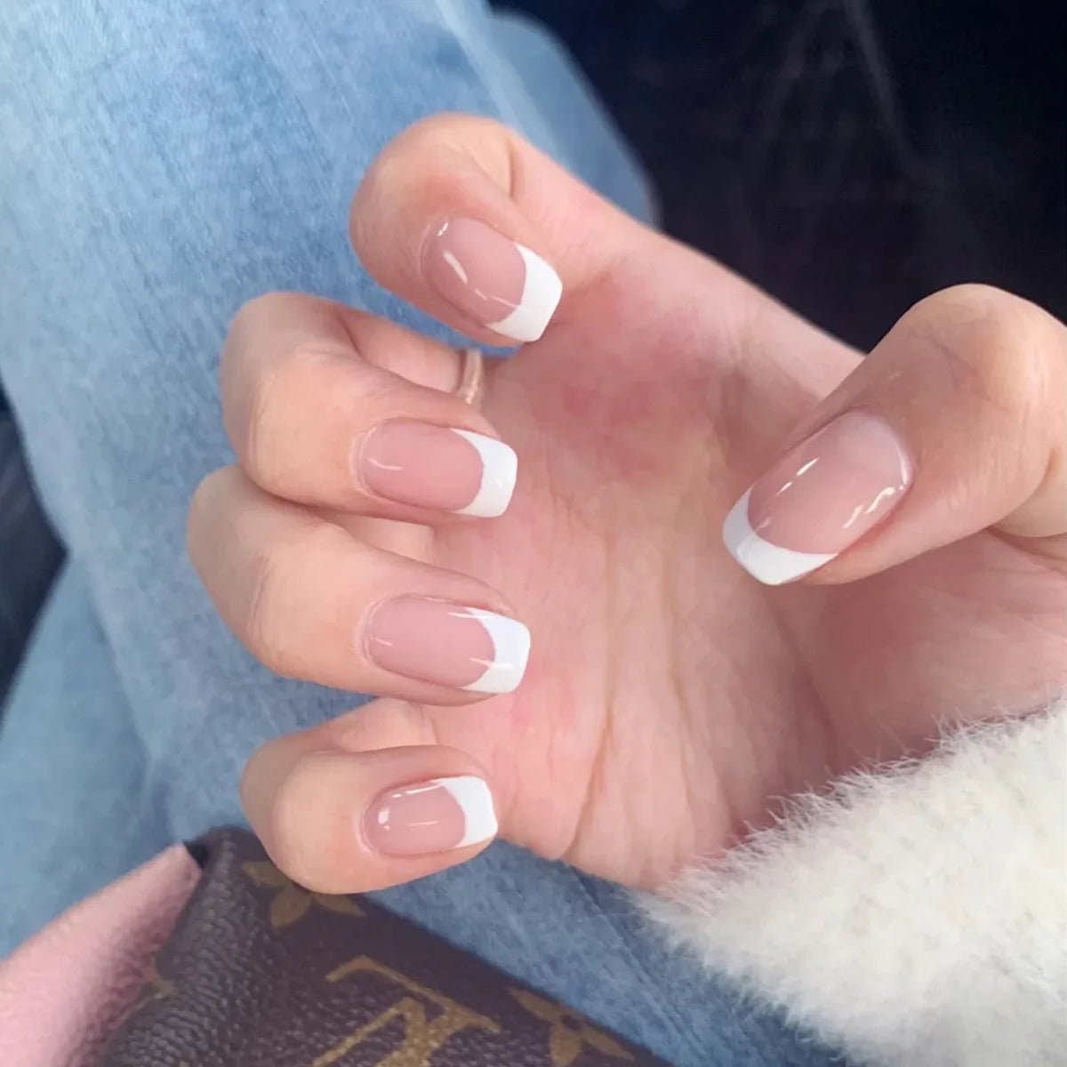 24ps/Box Long Ballerina Full Cover Artificial French False Nails Art Green Graffiti Color Blocking Gold Thread Fake Nail Tips