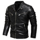 2024 Winter Black Leather Jacket Men Fur Lined Warm Motorcycle Jacket Slim Street Fashion BLack Biker Coat Pleated Design Zipper