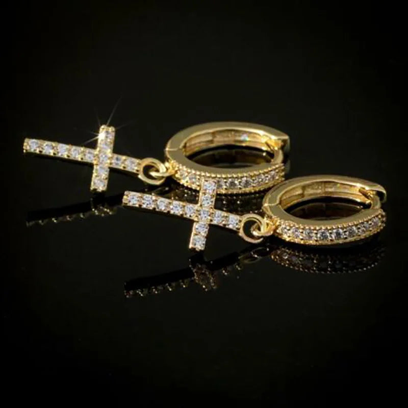Classic Cross Point-Drill Crystal Replaceable Exquisite White Color Earrings For Women Men Hiphop Party Jewelry Gifts