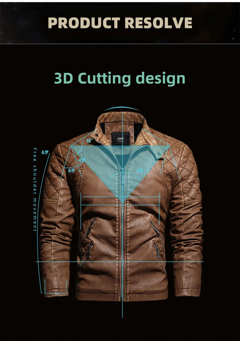 Autumn Winter Outdoor Casual Motor Biker PU Leather Jacket Men Fashion Leather Jacket Men Motorcycle Slim Fleece Jacket Coat