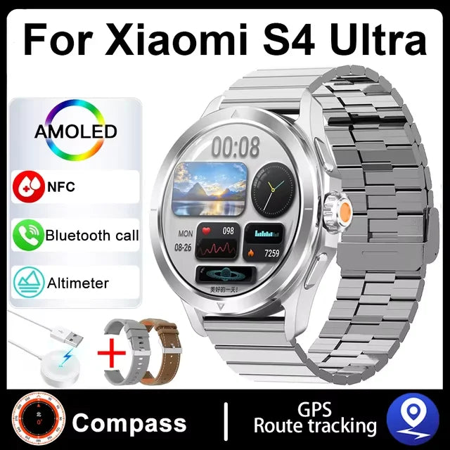 S4 Ultra Smart Bracelet Men Watch For Xiaomi  AMOLED HD Screen Bluetooth Call GPS Trajectory NFC Heart Rate Compass SmartWatches