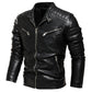2024 Winter Black Leather Jacket Men Fur Lined Warm Motorcycle Jacket Slim Street Fashion BLack Biker Coat Pleated Design Zipper