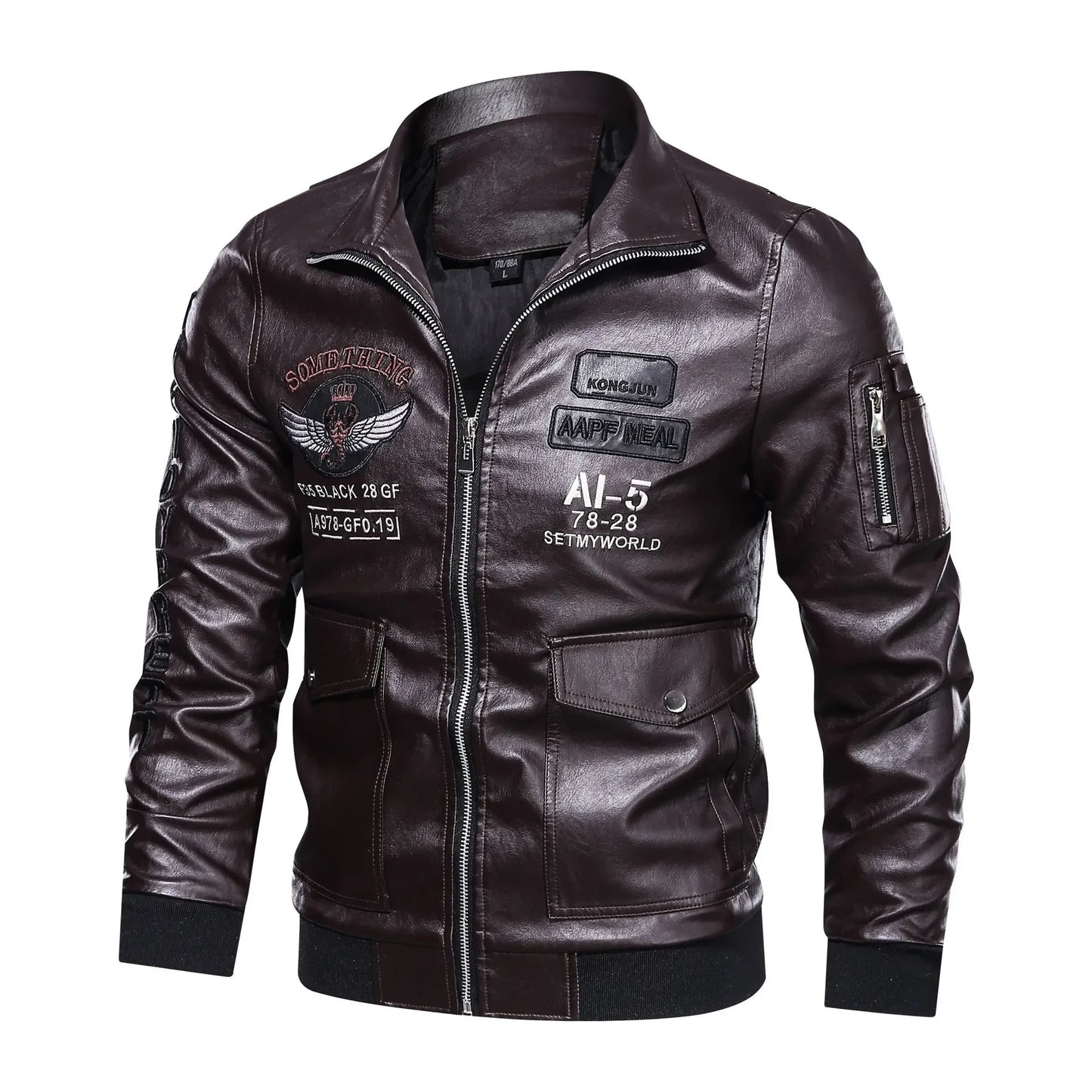 Winter Mens thick Warm Leather Jacket Luxury Stand Collar Embroidery Motorcycle Jacket Coat Men's Street Fashion Trend PU Jacket