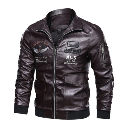 Winter Mens thick Warm Leather Jacket Luxury Stand Collar Embroidery Motorcycle Jacket Coat Men's Street Fashion Trend PU Jacket