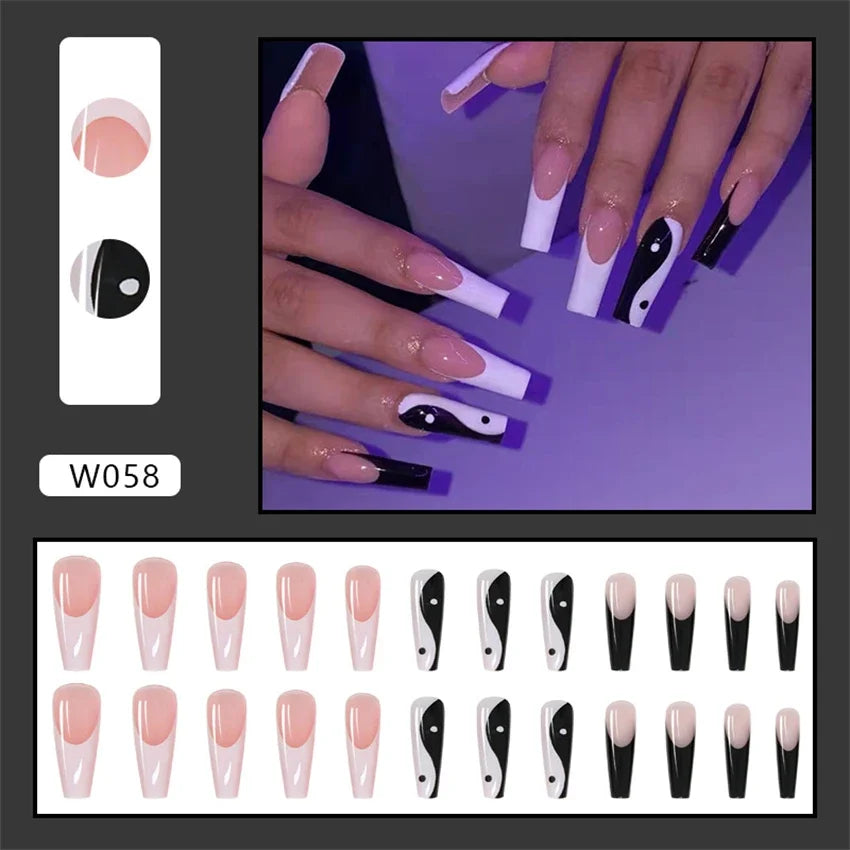 24p Artificial Acrylic Nail Art Fake Nails Full Coverage Removable Pressing Nail Tips Lotus Root Pink Leopard Print False Nails