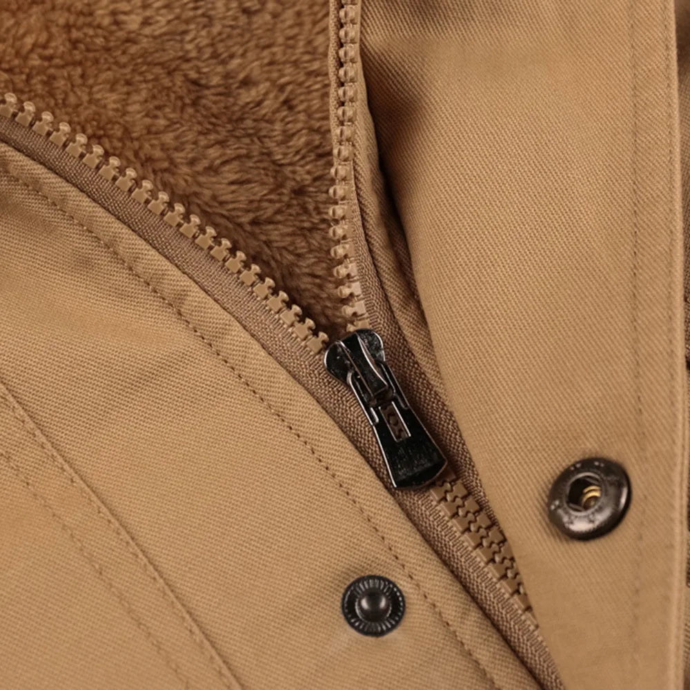 Men's Winter Jacket Hooded Casual Cotton Coat Retro Coat Men's Cotton Casual Fleece Long Jacket Men's Outdoor Tooling Coat