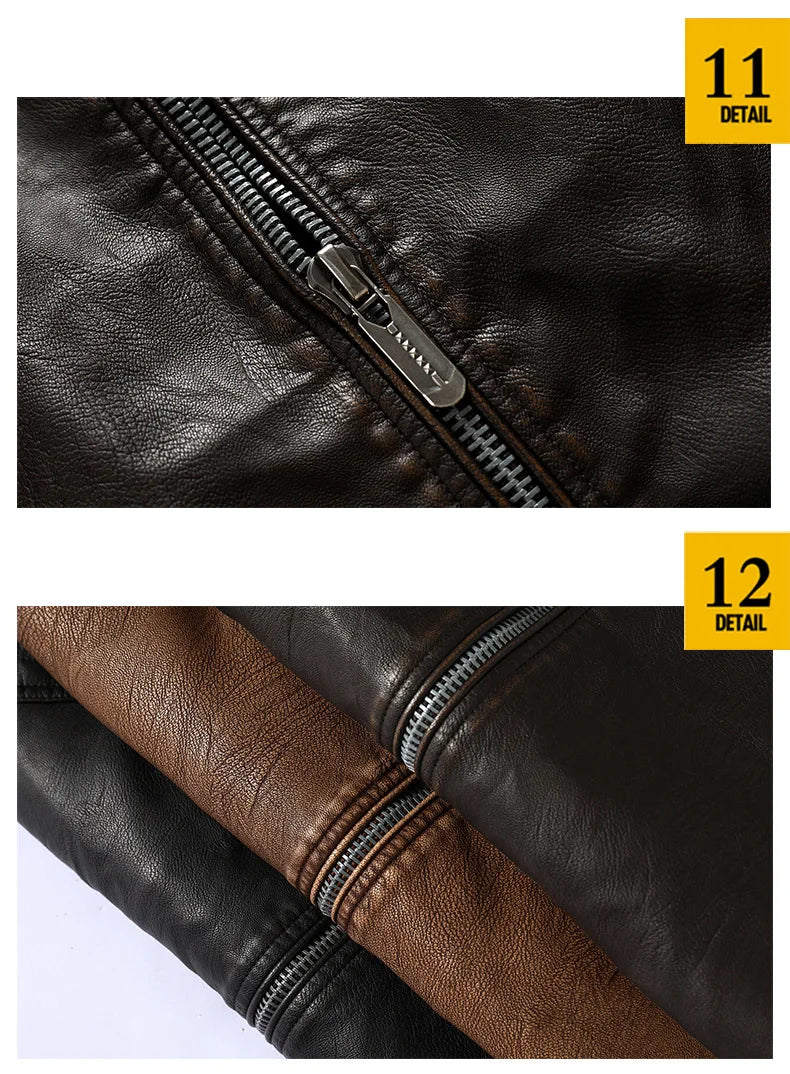 Autumn Winter Outdoor Casual Motor Biker PU Leather Jacket Men Fashion Leather Jacket Men Motorcycle Slim Fleece Jacket Coat