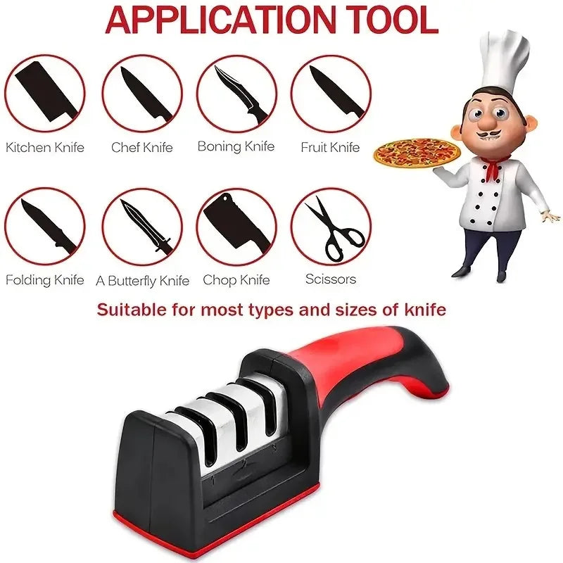 4-Stage Kitchen Knife Sharpener - Diamond & Ceramic Rods, Tungsten Steel Blades - Easy Manual Sharpening Tool for Home Use