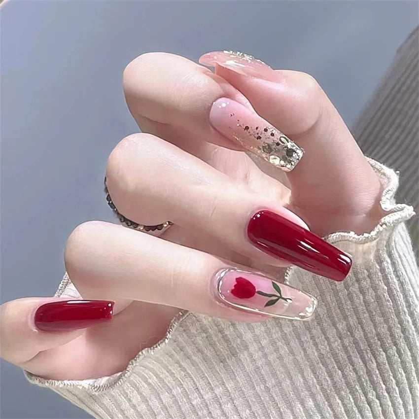24Pcs/Lot Milky White Gradient Long Wearing False Nail Tips Acrylic Press on Nails Removable Reusable Artifical Fake Nails Art