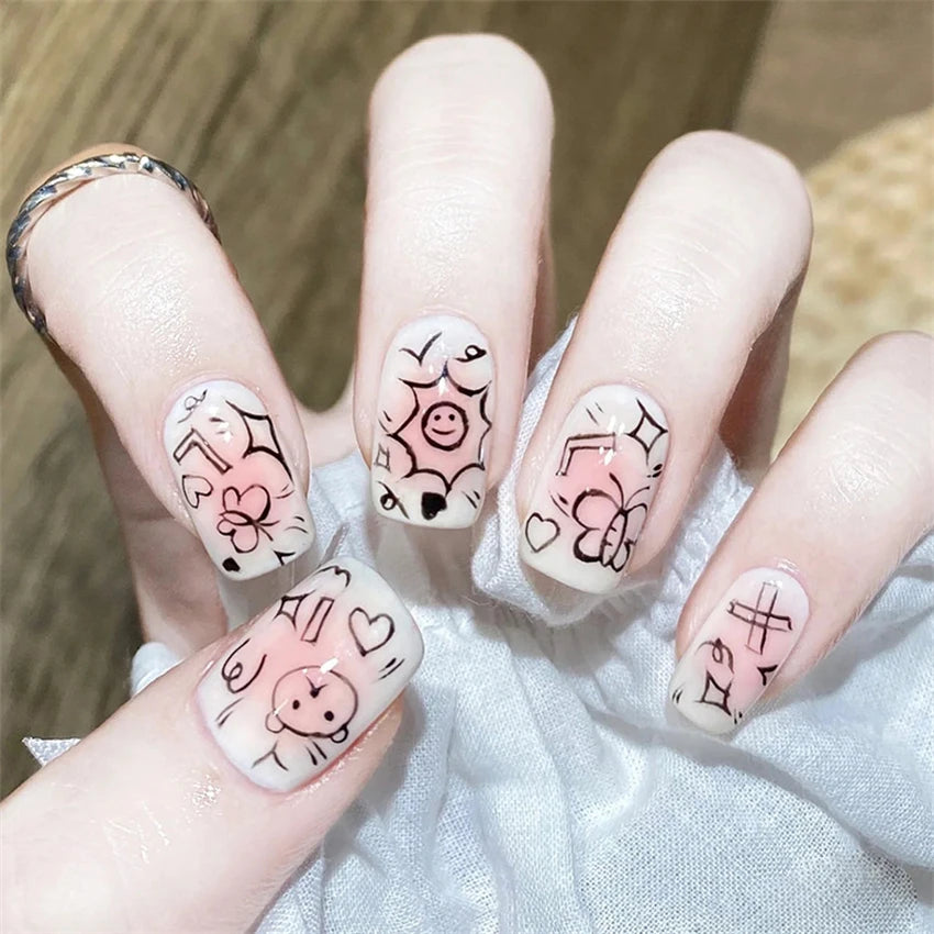 24Pcs/Lot Milky White Gradient Long Wearing False Nail Tips Acrylic Press on Nails Removable Reusable Artifical Fake Nails Art