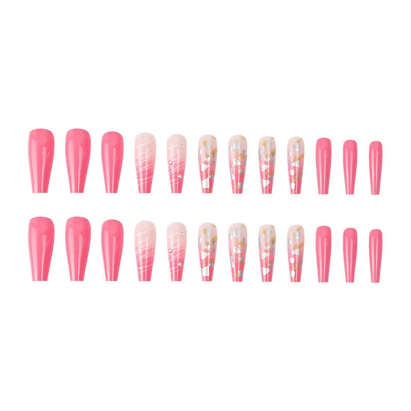 24Pcs Long Ballet Press On Nail Art Wearing Manicure Glitter Point Drill False Nails Removable Full Cover Artificial Fake Nails