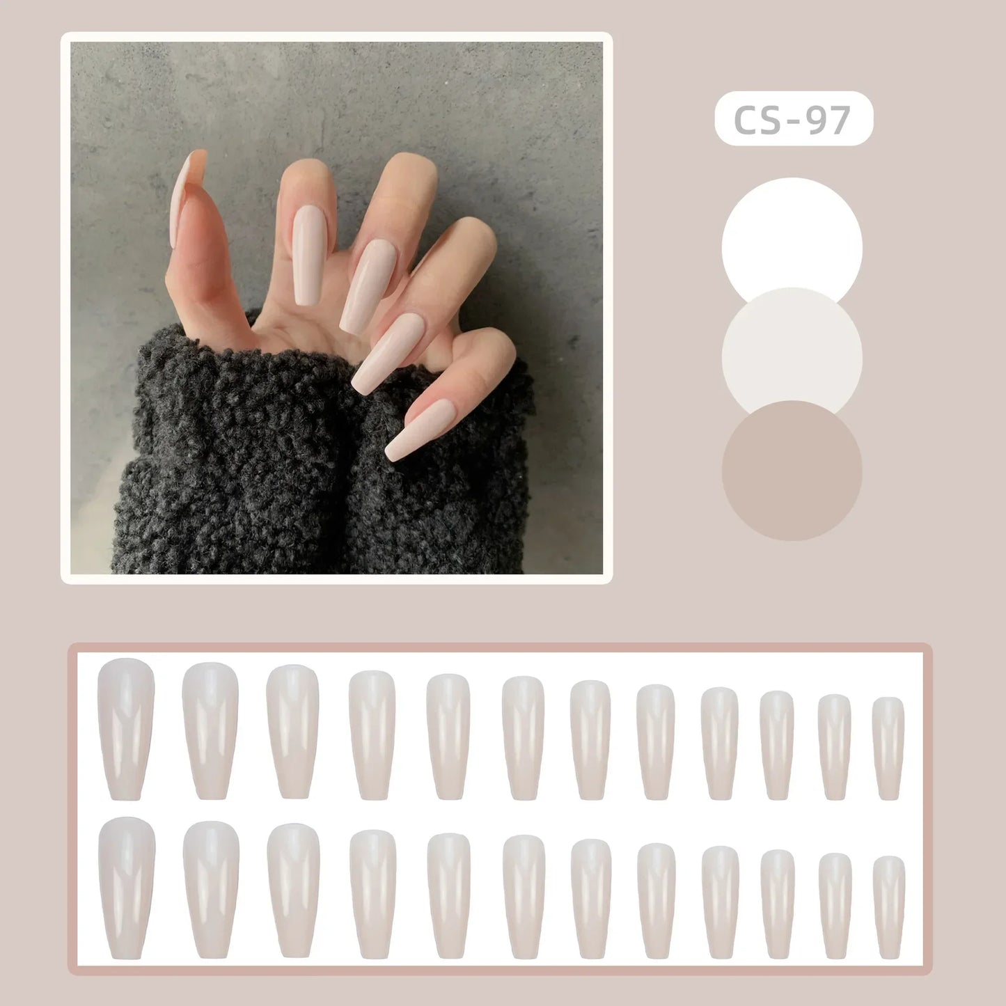 24PC/Box Fashion False Nails Artificial Milky White Pink Gradients Long Ballet Nail Tips Full Cover Acrylic Fake Nails With Glue
