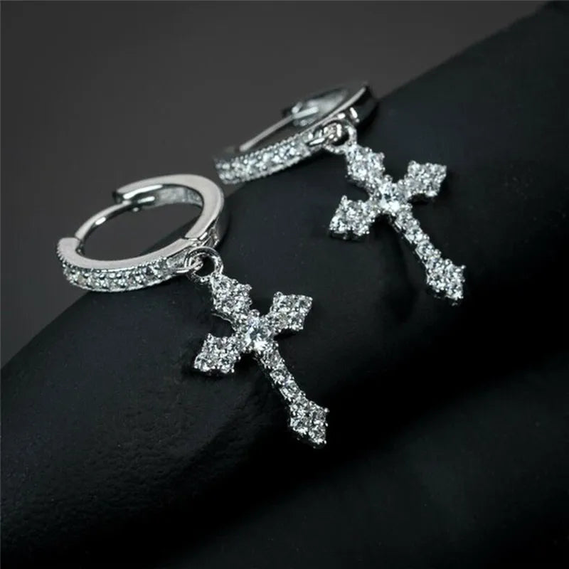 Classic Cross Point-Drill Crystal Replaceable Exquisite White Color Earrings For Women Men Hiphop Party Jewelry Gifts