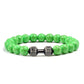 Natural Volcanic Stone Bracelet Men Matte Black Lave White Beads Charm Dumbbell Strand Bracelets Women Barbell Fitness Jewelry