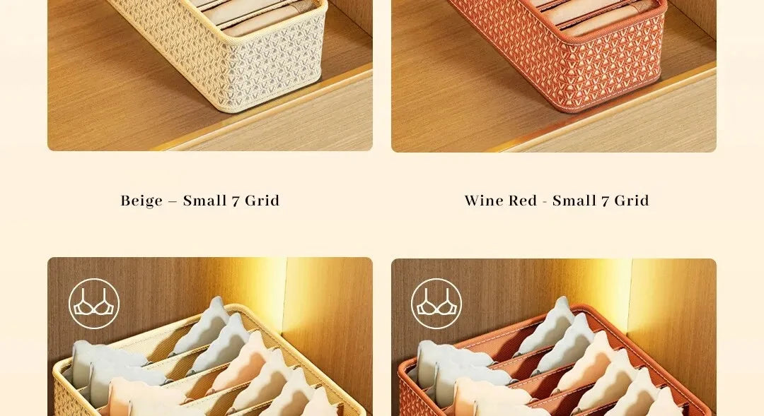 1pc Khaki/Wine Red Non Woven Multi Grid Underwear Sock Storage Box Household Wardrobe Organization and Storage