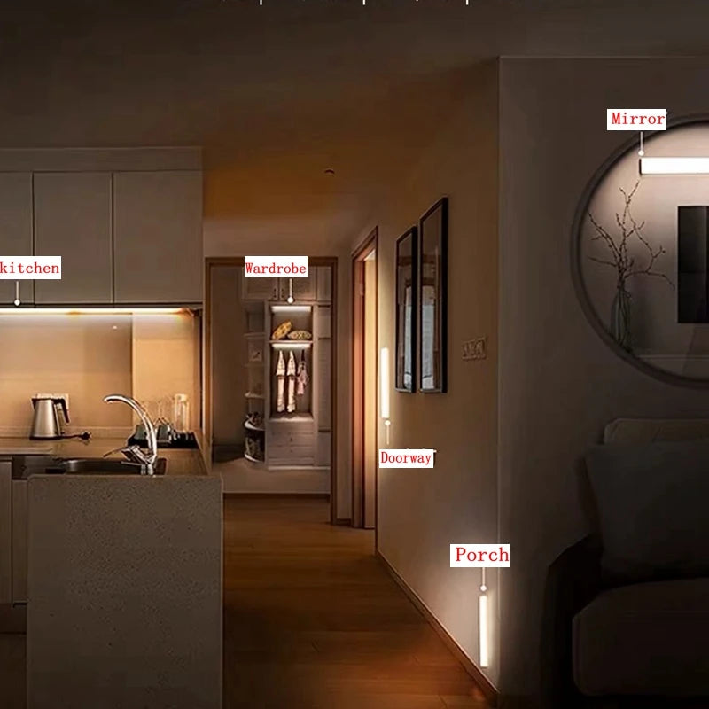 Motion Sensor LED Cabinet Light Type C Rechargeable Induction Night Light Wireless Portable Detector Lamp for Wardrobe Hallway